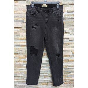 Democracy Jeans Womens Black Ab Solution Distressed mid Rise Straight Leg